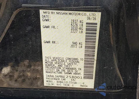 2016 Nissan Altima 2.5 Sv из США, поврежденный, VIN 1N4AL3AP8GC258001